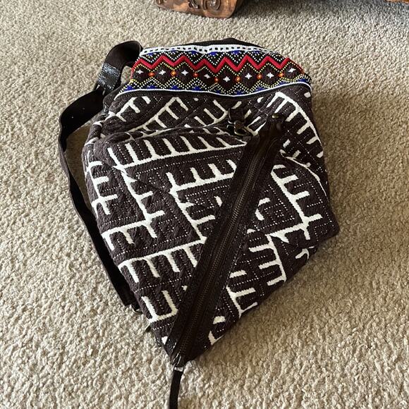 NWT TEN 79 LA beaded boho hippie beachy embroidered leather brown backpack. main image 13